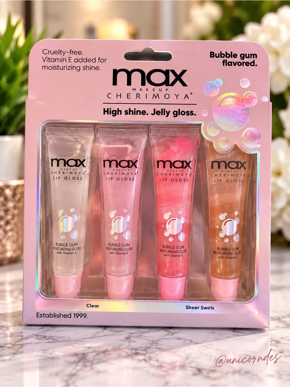 MAX Makeup Cherimoya Bubble Gum Jelly Lip Gloss 4 Piece Set